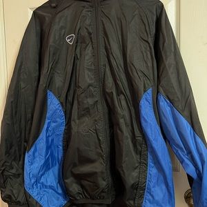 Men’s, large, Nike rain jacket, black with blue contrast, new w/o tags, hood